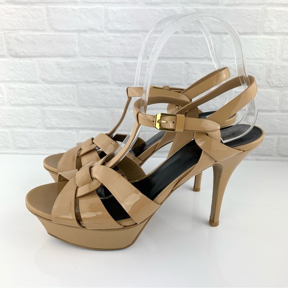Saint Laurent Tribute Patent Leather Sandal Heels Size 39.5 - Picture 11 of 16